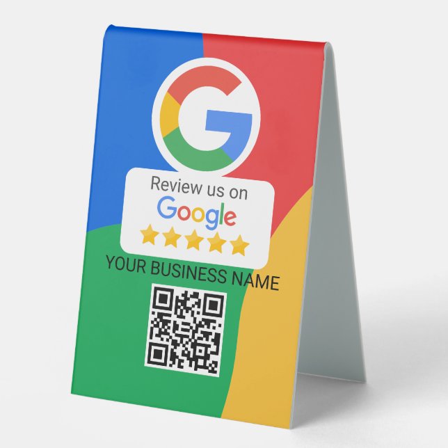 Google Review QR-Code Farbiges Geschäftsschild Tischaufsteller (Vorderseite)