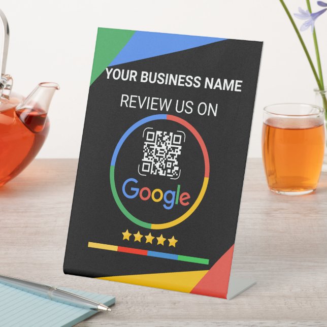 Google Review QR-Code mit Sternen Schwarz Sockelschild (In Situ)