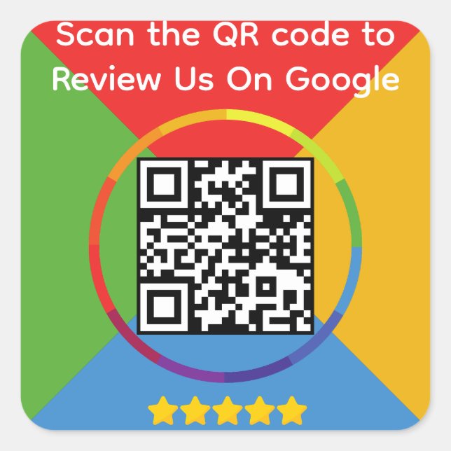 Google Review QR Code Quadratischer Aufkleber (Vorderseite)