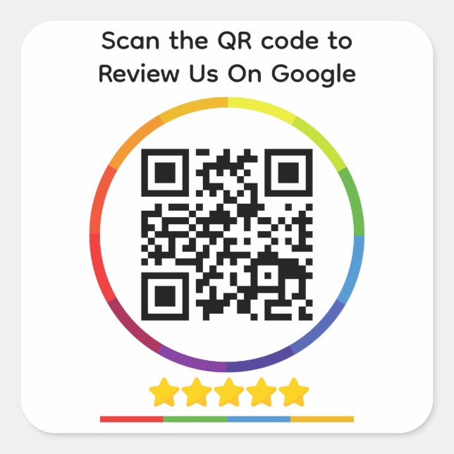 Google Review QR Code Quadratischer Aufkleber (Vorderseite)