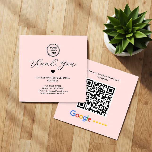Google Review QR Code Vielen Dank Square Pink Quadratische Visitenkarte (Von Creator hochgeladen)