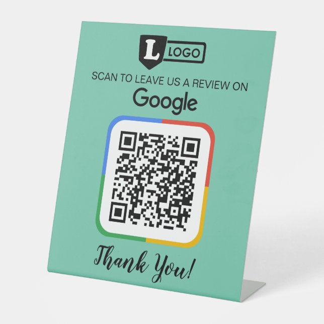 Google Review Request Card mit Logo und QR Code Sockelschild (Vorderseite)