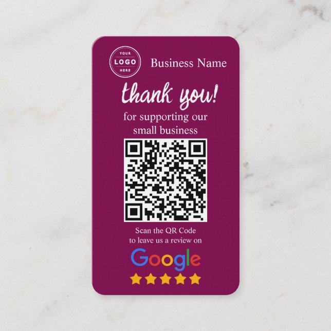 Google Review Request Card with QR code Visitenkarte (Vorderseite)