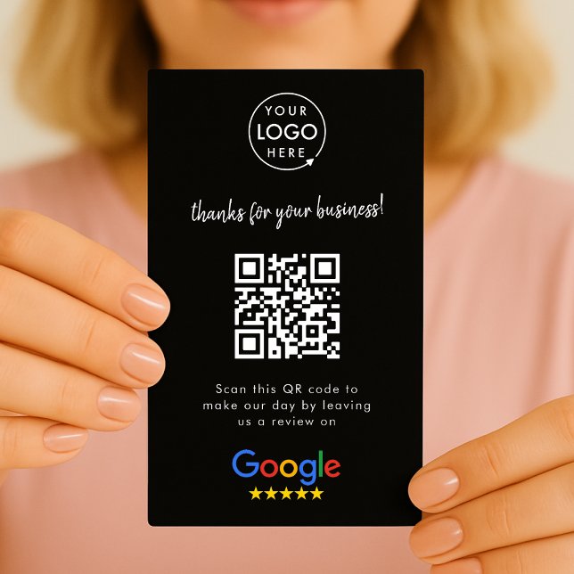 Google Review us Black Business Vielen Dank QR Cod Visitenkarte (Google Review interactive QR code business cards branded with your company logo.)