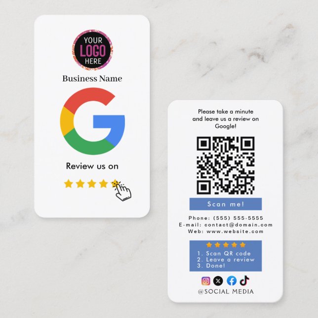 Google Review With QR Code Link Business Card Visitenkarte (Vorne/Hinten)