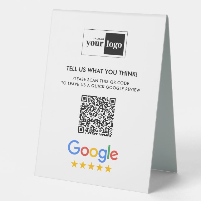 Google Reviews Business Review QR Code & Logo Tischaufsteller (Vorderseite)