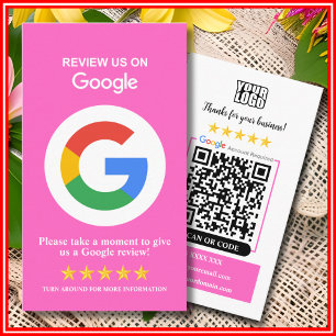Google Reviews Carte de visite code QR rose pour