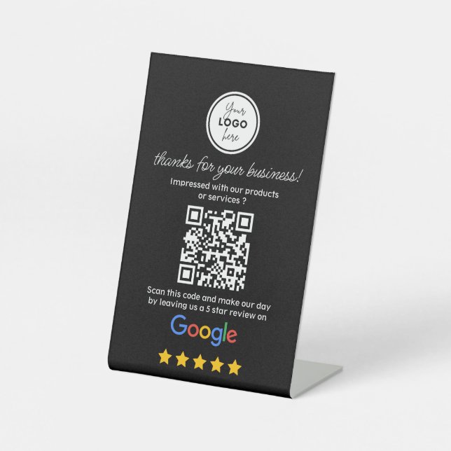 Google Reviews mit Link QR Code Black Sockelschild (Vorderseite)