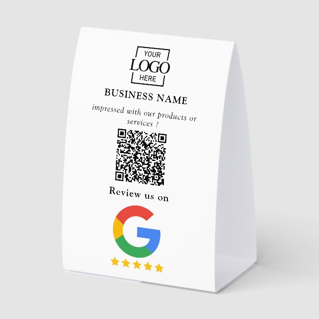 Google Reviews QR Code Business Logo Tabletop Sign Tischaufsteller (Vorderseite)