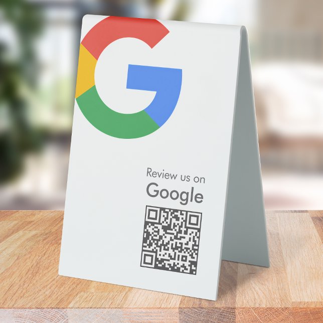 Google Reviews Tabletop Sign | QR Code Table Tent Tischaufsteller (Google review QR code branded table tent signs for your business.)