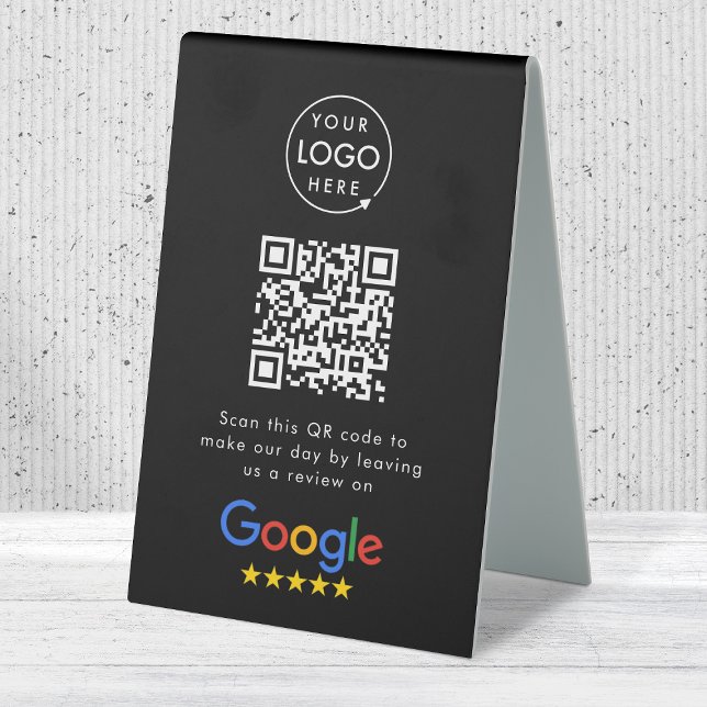 Google Reviews Tabletop Sign | QR Code Table Tent Tischaufsteller (Google review QR code branded table tent signs for your business)