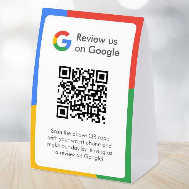 Google Reviews Tabletop Sign | QR Code Table Tent Tischaufsteller (Gain Google reviews & grow your business with this editable rating request paper table tent sign.)