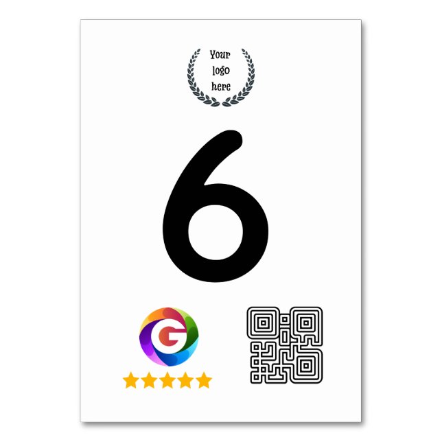 Google Reviews Tischschild | QR-Code-Podest Tischnummer (Vorderseite)