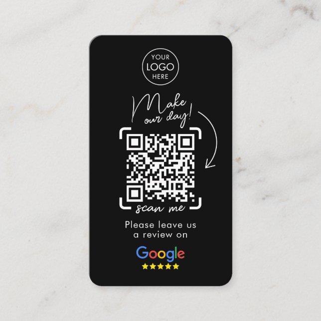 Google überprüft QR Code Black Business Review Us Visitenkarte (Vorderseite)
