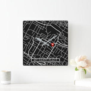Google Zuhause Location Map Mein glücklicher Platz Quadratische Wanduhr