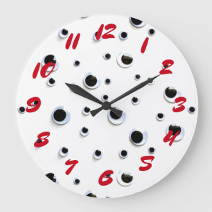 Googly Augen-roter modischer Schwarzweiss-Spaß Große Wanduhr