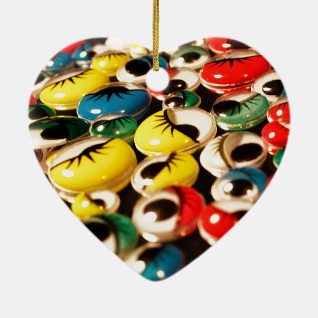 Googly Augendoppeltes versah Weihnachtsverzierung Keramik Ornament (Hinten)