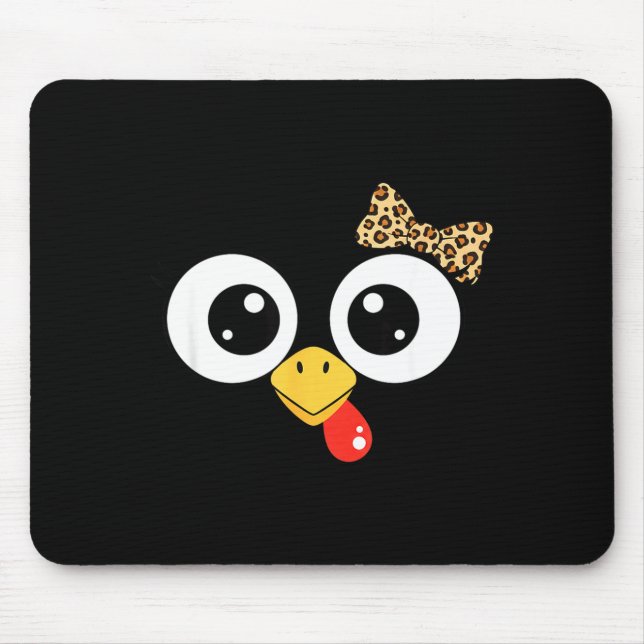Googly-eyed Turkey With Leopard Bow, Funny Cartoon Mousepad (Vorne)