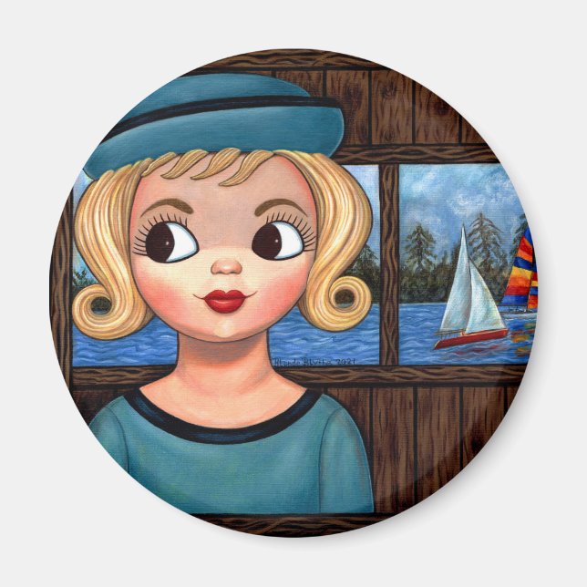 Googly Girl Sailor Head Vase Sailboat Magnet (Vorne)