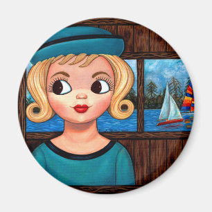Googly Mädchen Segler Kopf Vase Segelboot Magnet
