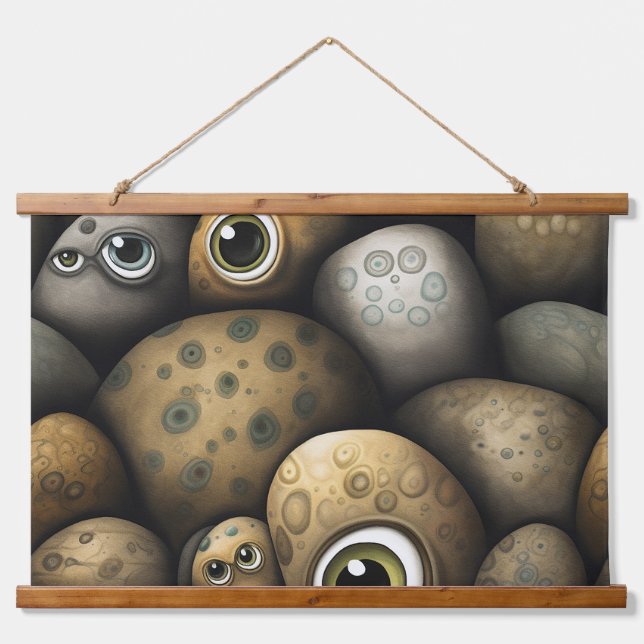 Googly Mit Augen Garden Botanical Wandteppich Mit Holzrahmen (Vorne)
