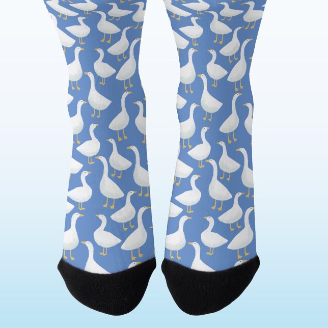 Goose Bird Pattern Blue Socken (Goose geese pattern socks for farmers and bird lovers)