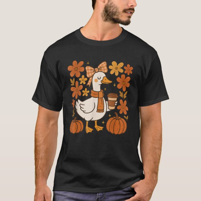 Goose Coquette Blumenkaffee Lover Bow Herbstsaison T-Shirt (Vorderseite)