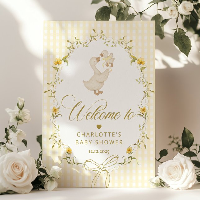 Goose Gender neutral Gingham Baby Shower Welcome Poster (Von Creator hochgeladen)
