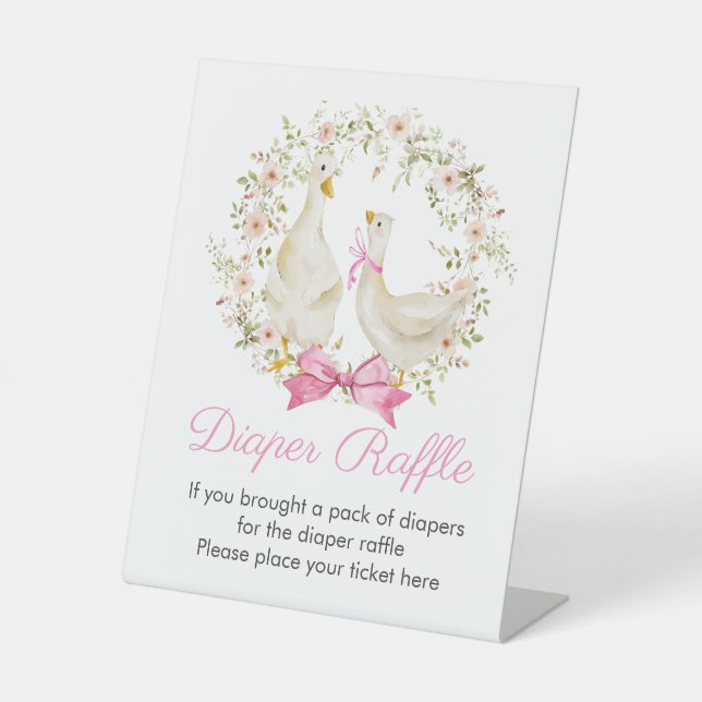 Goose Girl Wreath Wildblumen Windeln Raffle Sign Sockelschild (Vorderseite)