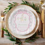 Goose nursery rhymes pink girls baby shower custom pappteller<br><div class="desc">Goose nursery rhymes baby shower monogrammed printed paper plates,  pastel pink boho cute goose with a ribbon baby shower personalized paper plates boho baby shower printed paper plates nursery rhymes baby shower paper plates pink silly goose  girls baby shower personalized paper plates preppy goose baby shower personalized party supplies</div>