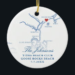 Goose Rocks Beach ME Karte Weihnachten Foto Hochze Keramik Ornament<br><div class="desc">Erinnern Sie sich an Ihren besonderen Tag mit unserer Personalisierten Navy Blue Goose Rocks Beach Karte für Weihnachtsfeiern. Mit einer eleganten Karte von Goose Rocks Beach und Cape Porpoise, Maine, ist dieses Ornament das perfekte Küstenmemento. Personalisieren Sie es mit Ihrem Hochzeitsfest Foto auf der Rückseite, um einen gepflegten Urlaub zu...</div>