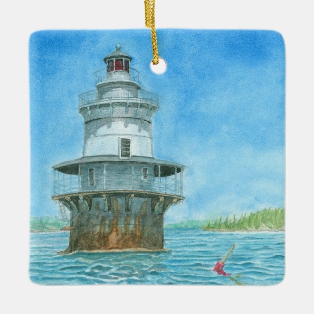 Goose Rocks Lighthosususue Wassercolor Keramikornament (Vorderseite)