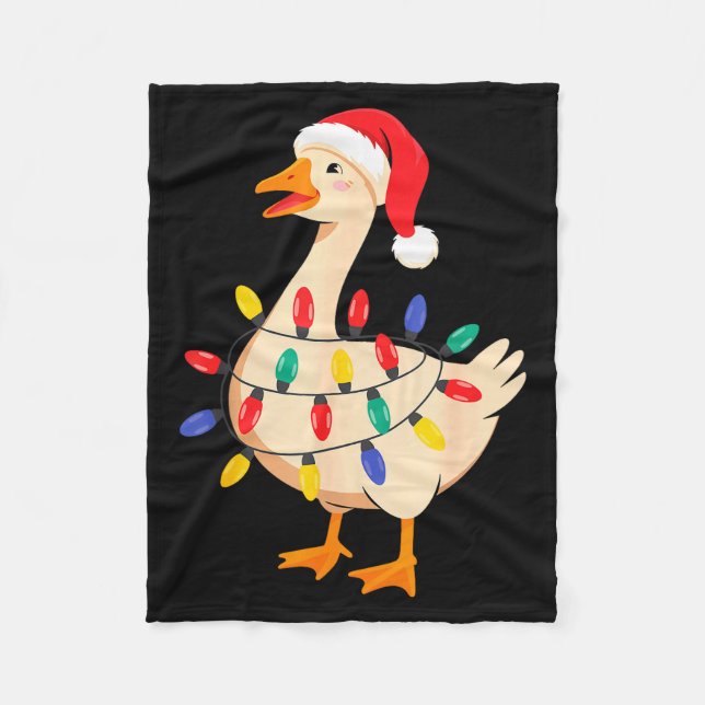 Goose Santa Hat Funny Christmas Lights Xmas Tree M Fleecedecke (Vorderseite)