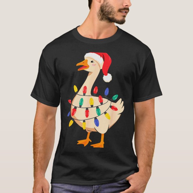 Goose Santa Hat Funny Christmas Lights Xmas Tree M T-Shirt (Vorderseite)