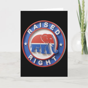 Gop-Elefant marschiert stolz mit erhobenem rechten Karte