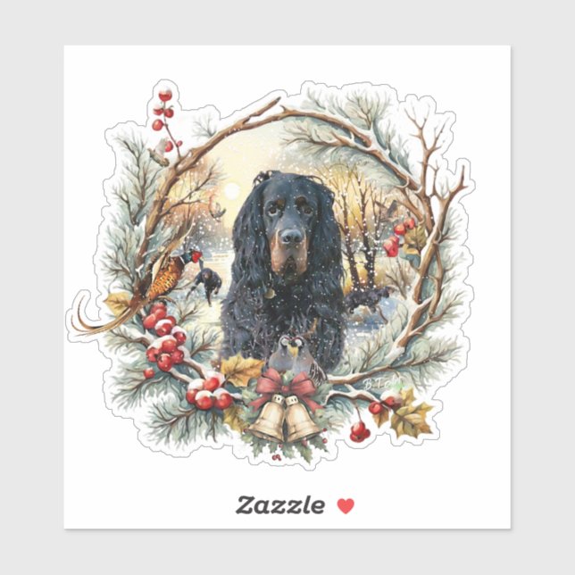 Gordon Setter Christmas Joy – Seasonal Dog Art Aufkleber (Blatt)