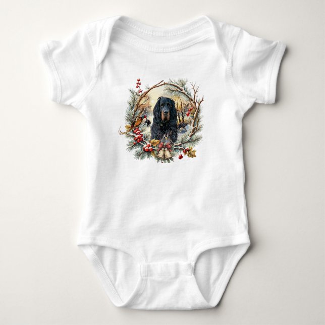 Gordon Setter Christmas Joy – Seasonal Dog Art Baby Strampler (Vorderseite)