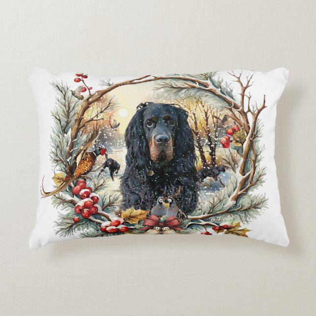 Gordon Setter Christmas Joy – Seasonal Dog Art Dekokissen (Vorderseite)