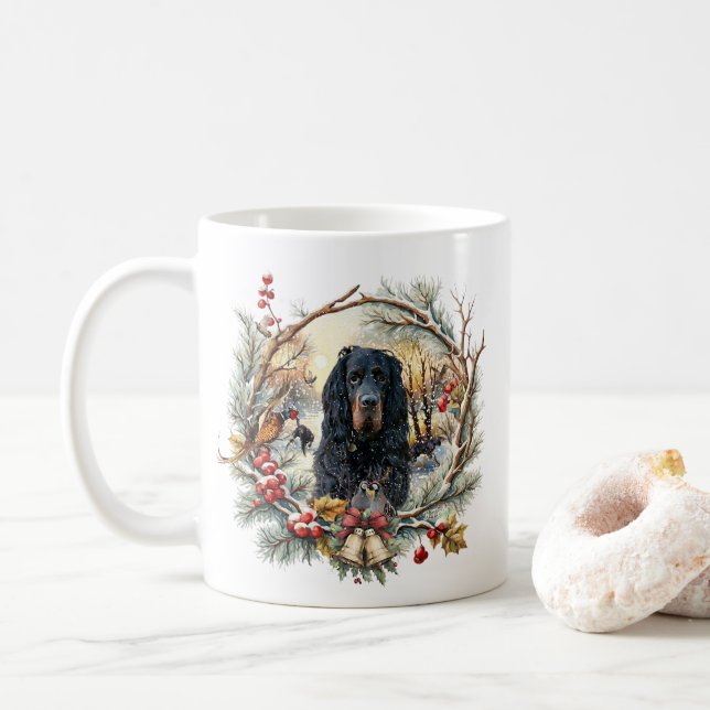 Gordon Setter Christmas Joy – Seasonal Dog Art Kaffeetasse (Mit Donut)