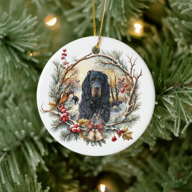 Gordon Setter Christmas Joy – Seasonal Dog Art Keramik Ornament (Baum)