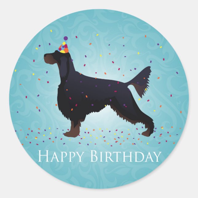 Gordon Setter Happy Birthday Design Runder Aufkleber (Vorderseite)
