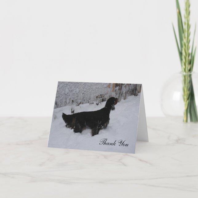 Gordon Setter in einem Schneesturm Vielen Dank Dankeskarte (Vorderseite)