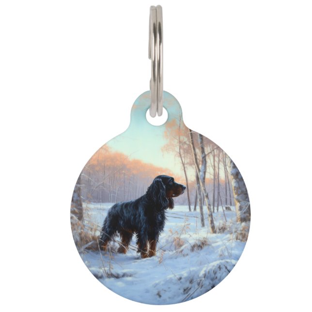 Gordon Setter lässt es Weihnachten schnee Haustiermarke (Vorderseite)