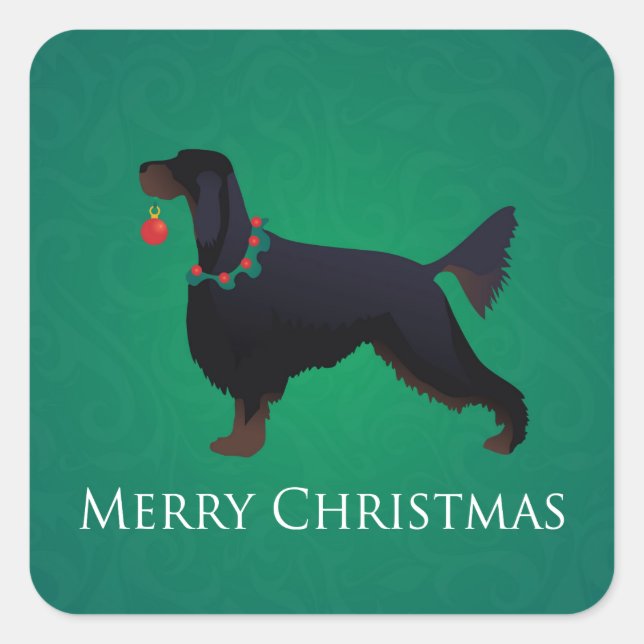 Gordon Setter Merry Christmas Design Quadratischer Aufkleber (Vorderseite)