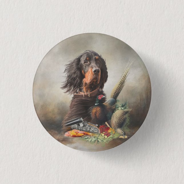 Gordon Setter mit Fasanen, Kunst Button (Vorderseite)