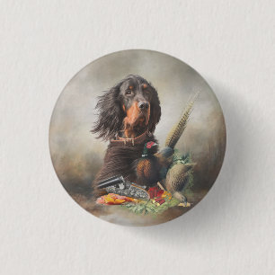 Gordon Setter mit Fasanen, Kunst Button