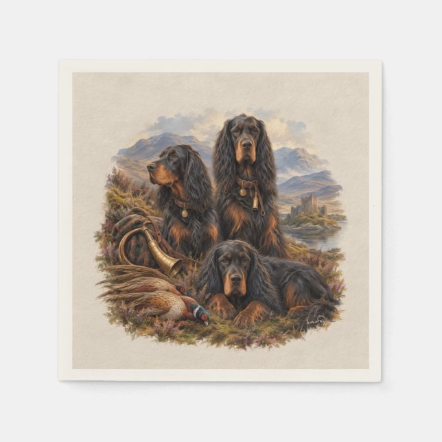 Gordon Setter mit Fasanen, Kunst      Serviette (Vorderseite)