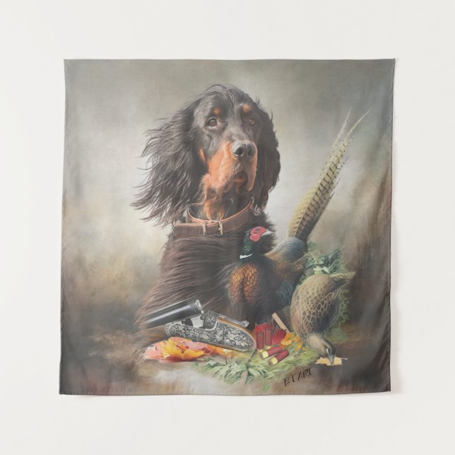 Gordon Setter mit Fasanen, Kunst Wandteppich (Vorderseite)