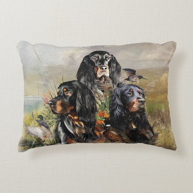 Gordon Setters , Vogelleidenschaft , Kunst Dekokissen (Vorderseite)
