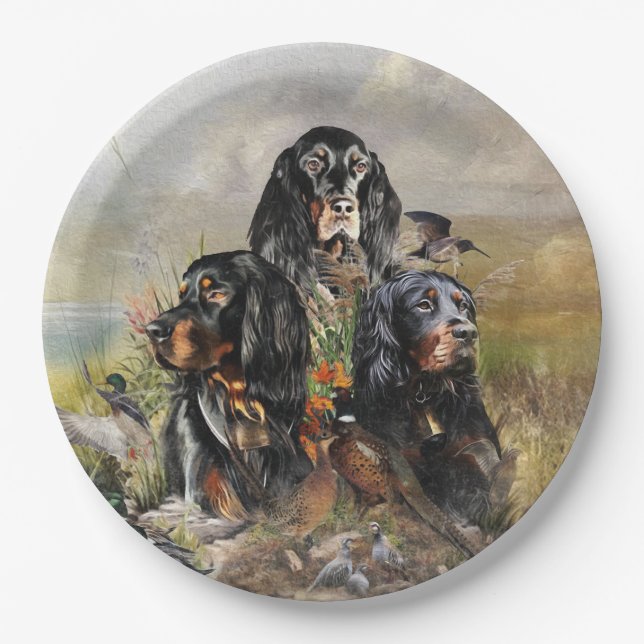 Gordon Setters , Vogelleidenschaft , Kunst Pappteller (Vorderseite)